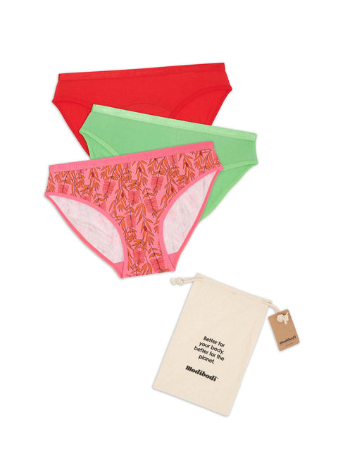 Modibodi Mixed Classic Bikini Holiday Gifting 3 Pack Bottlebrush Multi Print |ModelName: Maddy 16/XL