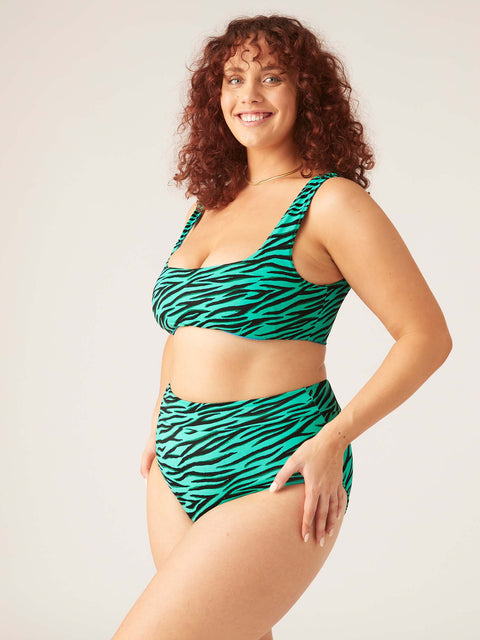 Swimwear Recycled Hi Waist Bikini Brief Light-Moderate Party Animal Green |ModelName: Maddy 16/XL