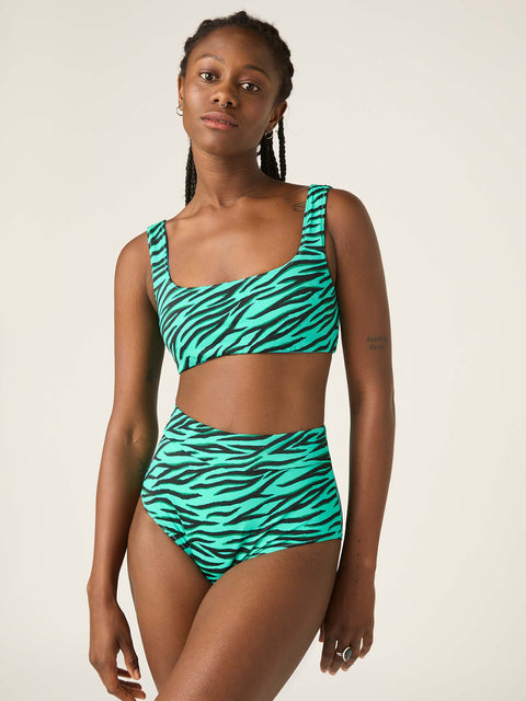 Reversible Recycled Swimwear Crop Top Party Animal Green / Oasis Blue |ModelName:Amy 10/S