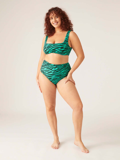Reversible Recycled Swimwear Crop Top Party Animal Green / Oasis Blue |ModelName:Maddy 16/XL