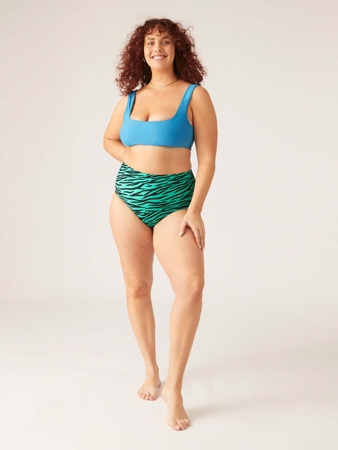 Reversible Recycled Swimwear Crop Top Party Animal Green / Oasis Blue |ModelName:Maddy 16/XL