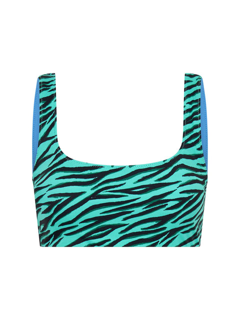Reversible Recycled Swimwear Crop Top Party Animal Green / Oasis Blue |ModelName:Amy 10/S