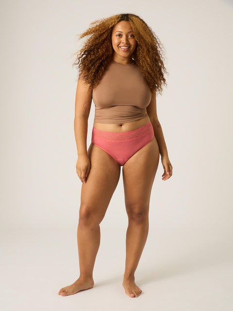 Modibodi Sensual Hi-Waist Bikini Light-Moderate Art Deco Pink| ModelName: Bailey 16/XL