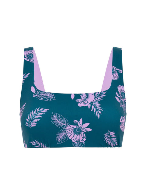 Reversible Recycled Swimwear Crop Top Midnight Tropic Print / Lavender |ModelName: Crystal 8/XS