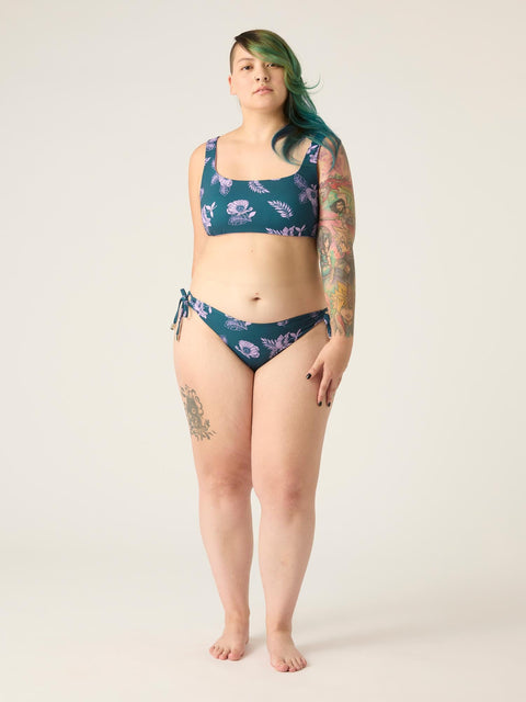 Reversible Recycled Swimwear Crop Top Midnight Tropic Print / Lavender  |ModelName: Gabby 16/XL