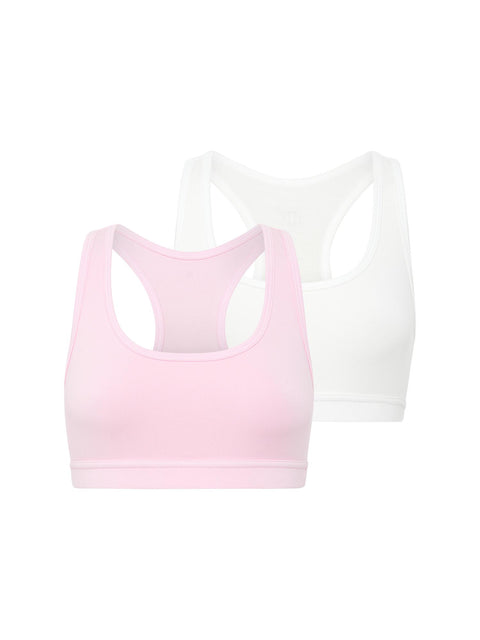 Teen Racerback Crop 2 Pack White & Pink |ModelName: Maria Youth 14-16