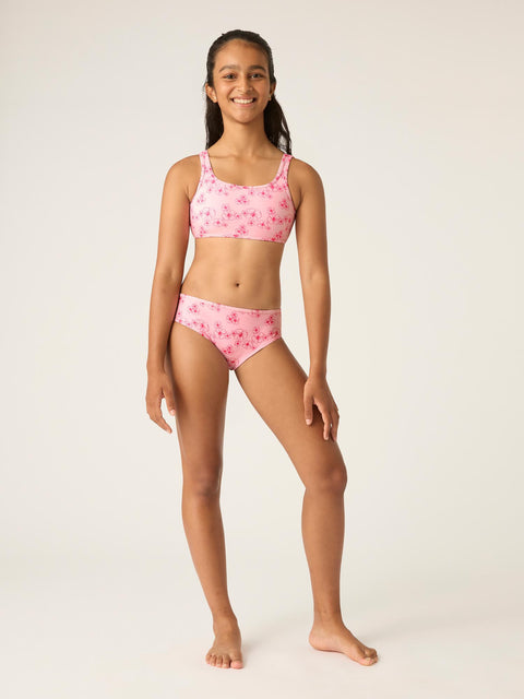 Modibodi Swimwear Bikini Brief Light-Moderate Hibiscus Pink Print |ModelName: Mahika Youth Y8-10