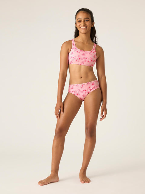 Modibodi Swimwear Crop Top Hibiscus Pink Print |ModelName: Mahika Youth 8-10 Y