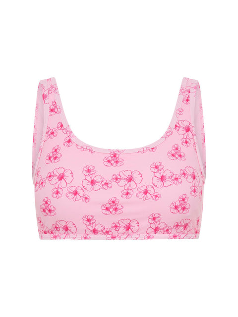 Modibodi Swimwear Crop Top Hibiscus Pink Print |ModelName: Mahika Youth 8-10 Y